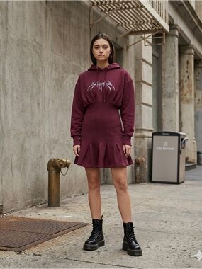 Daily Paper Lottie Hooded Mini Dress Purple Large Cotton Jersey NWT